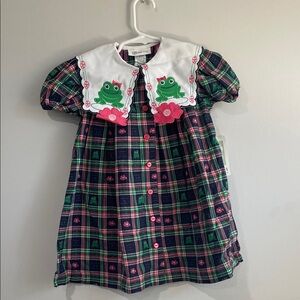 Plaid Dress with Frog Embroidery
